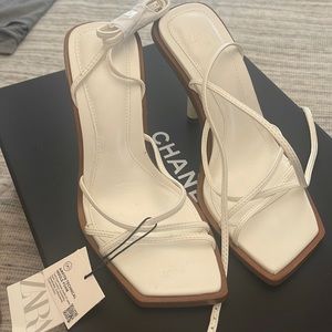 Zara white ankle straps heels